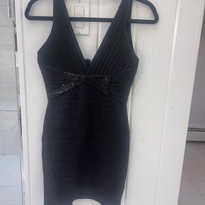 HERVE LEGER BLACK BODYCON BANDAGE  SEQUIN KAITLYN DRESS SIZE XS